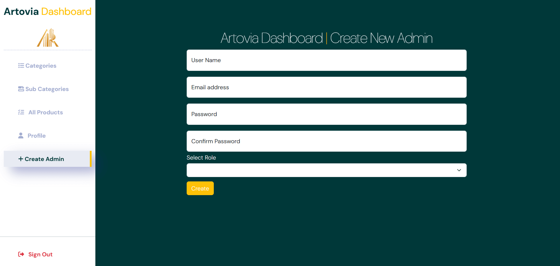 Artovia Dashboard Freelance Project